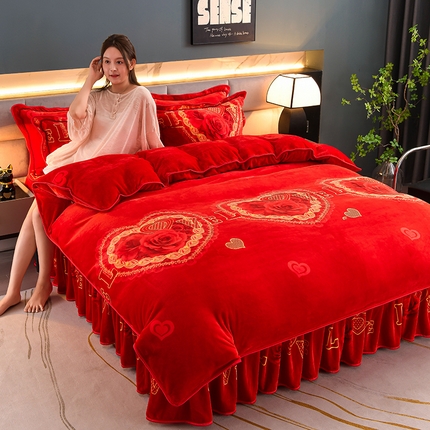 91家纺网 家纺一手货源 找家纺 金柚子 2024新款加厚牛奶绒四件套 百年好合