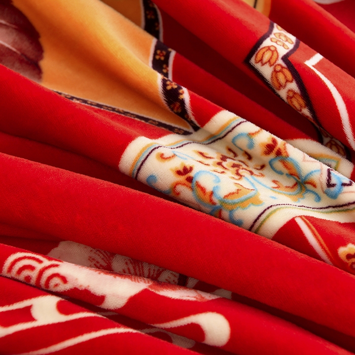 91家纺网 家纺一手货源 找家纺 金柚子 2024新款加厚牛奶绒四件套 繁花嫣然