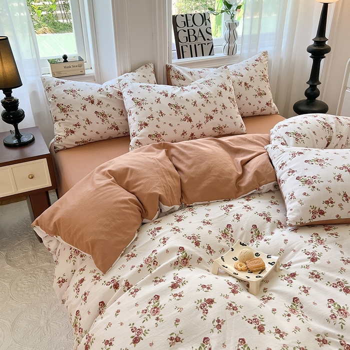 91家纺网 家纺一手货源 找家纺 妖妖家纺 2023新款有氧提花小竺棉印花四件套 花愿