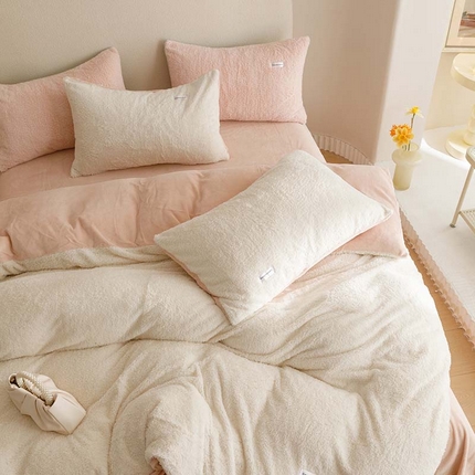 91家纺网 家纺一手货源 找家纺 （总）2023新款小清新纯色双拼美丽绒牛奶绒四件套