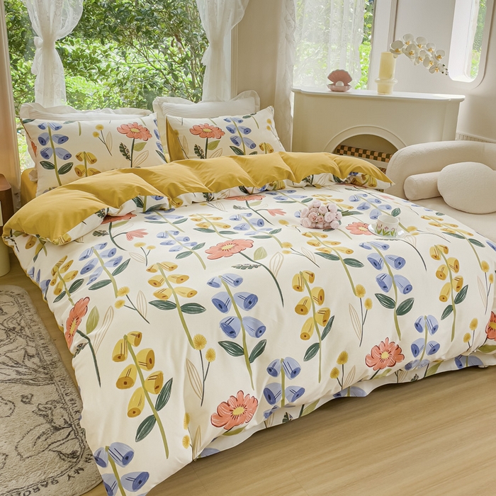 91家纺网 家纺一手货源 找家纺 感遇家纺 2023新款印花系列全棉生态磨毛加厚四件套 妍茵