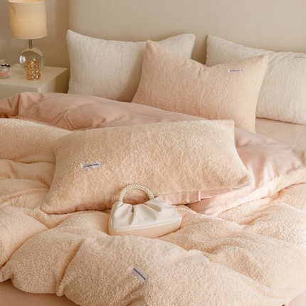 91家纺网 家纺一手货源 找家纺 （总）2023新款小清新纯色双拼美丽绒牛奶绒四件套