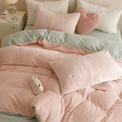 91家纺网 家纺一手货源 找家纺 （总）2023新款小清新纯色双拼美丽绒牛奶绒四件套