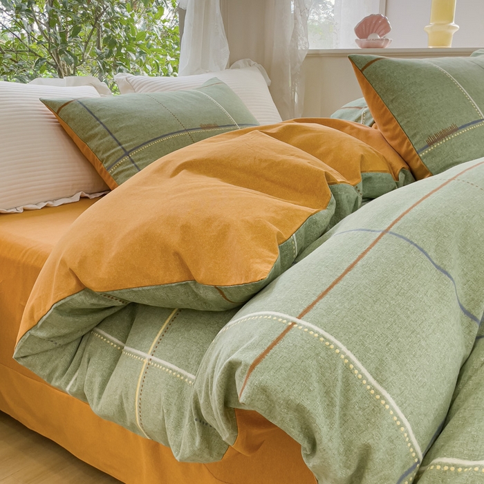 91家纺网 家纺一手货源 找家纺 感遇家纺 2023新款印花系列全棉生态磨毛加厚四件套 贝菡 绿