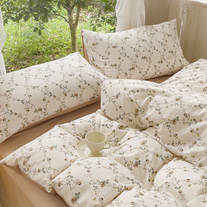 91家纺网 家纺一手货源 找家纺 感遇家纺 2023新款印花系列全棉生态磨毛加厚四件套 浅汐 咖