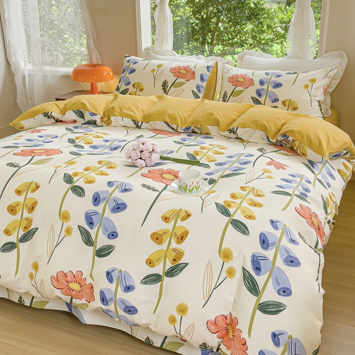 91家纺网 家纺一手货源 找家纺 感遇家纺 2023新款印花系列全棉生态磨毛加厚四件套 妍茵