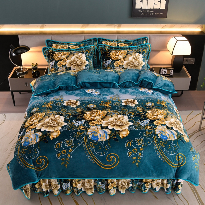 91家纺网 家纺一手货源 找家纺 金柚子 2024新款加厚牛奶绒四件套 金花玉露