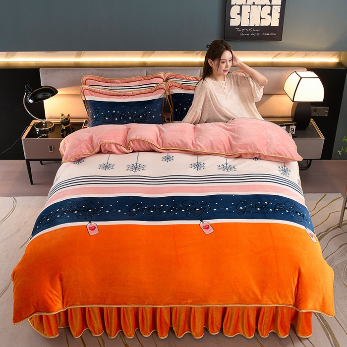 91家纺网 家纺一手货源 找家纺 金柚子 2024新款加厚牛奶绒四件套 怦然心动