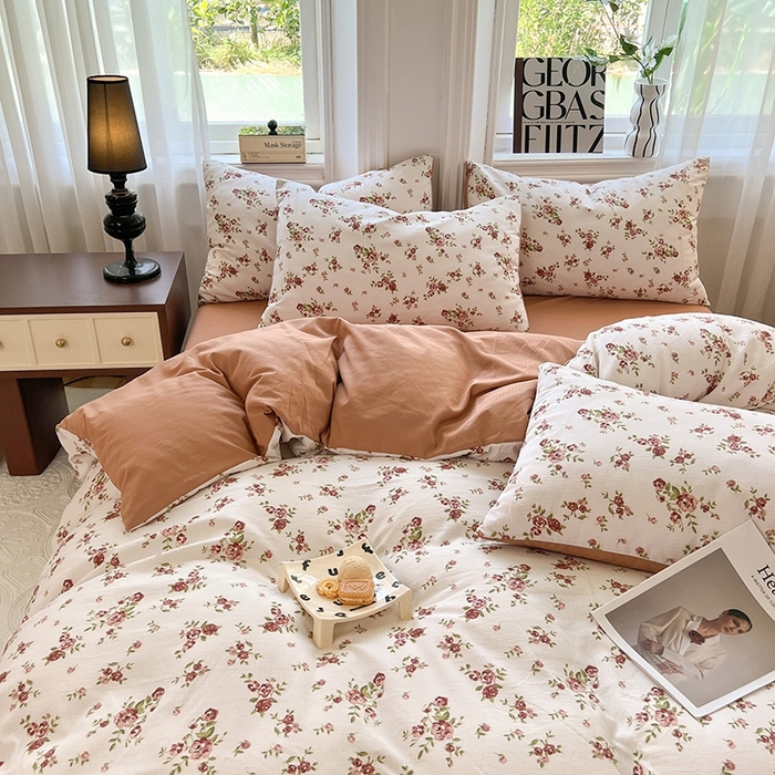 91家纺网 家纺一手货源 找家纺 妖妖家纺 2023新款有氧提花小竺棉印花四件套 花愿