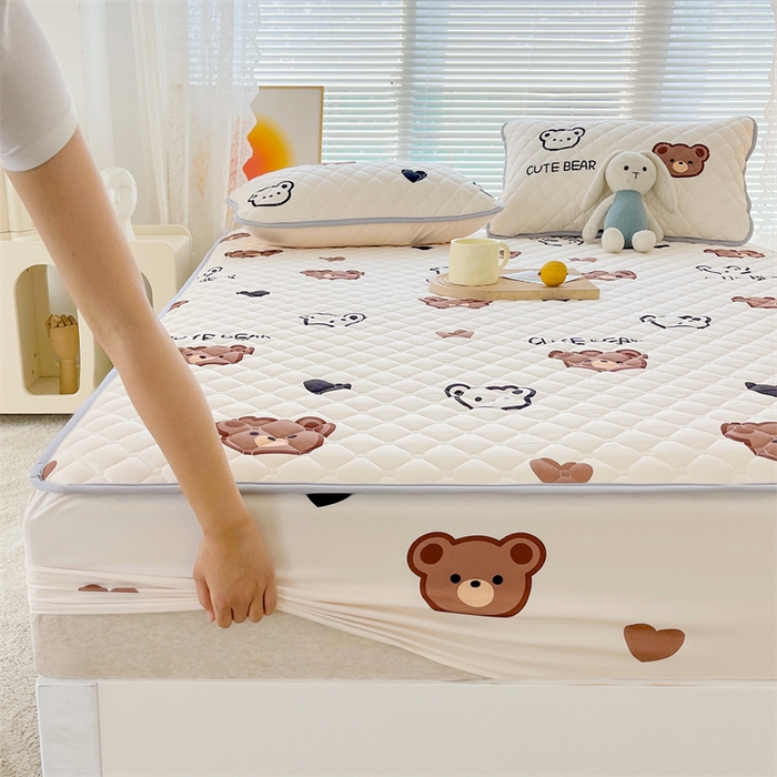 91家纺网 家纺一手货源 找家纺 总 【高克重加厚】雯豆 新品磨毛夹棉床笠印花水洗棉床笠三件套床垫保护罩