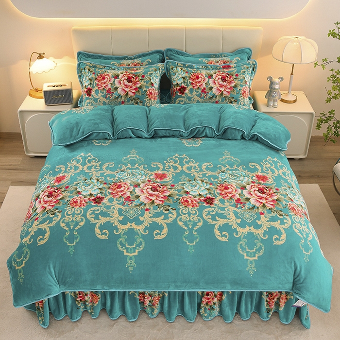 91家纺网 家纺一手货源 找家纺 金柚子 2024新款加厚牛奶绒四件套 花团锦簇