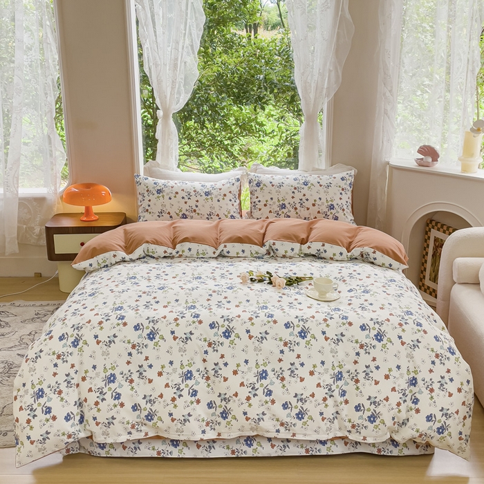 91家纺网 家纺一手货源 找家纺 感遇家纺 2023新款印花系列全棉生态磨毛加厚四件套 灿如春华