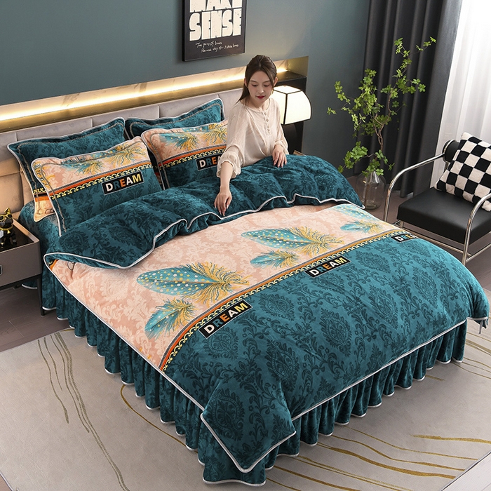 91家纺网 家纺一手货源 找家纺 金柚子 2024新款加厚牛奶绒四件套 凤羽惊鸿