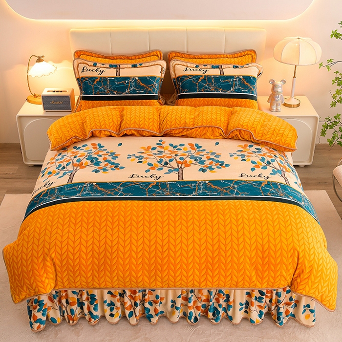 91家纺网 家纺一手货源 找家纺 金柚子 2024新款加厚牛奶绒四件套 发财树