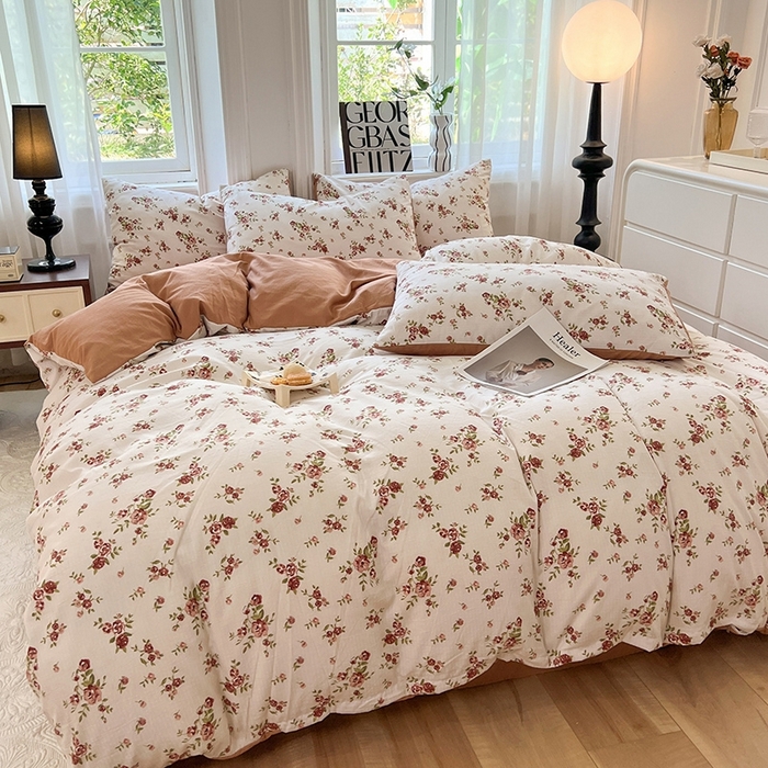 91家纺网 家纺一手货源 找家纺 妖妖家纺 2023新款有氧提花小竺棉印花四件套 花愿