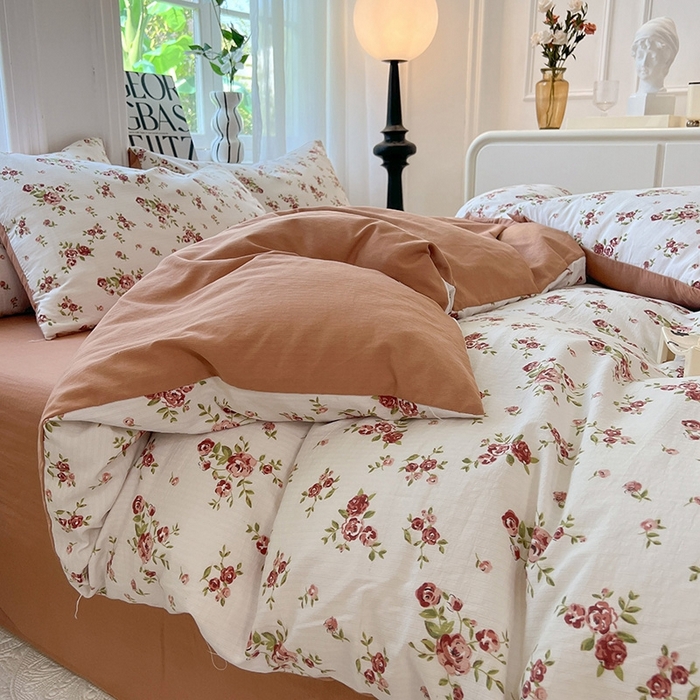 91家纺网 家纺一手货源 找家纺 妖妖家纺 2023新款有氧提花小竺棉印花四件套 花愿