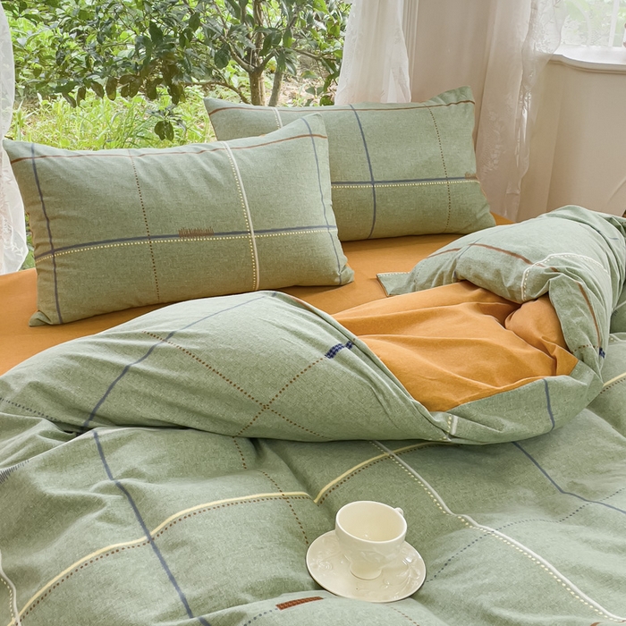 91家纺网 家纺一手货源 找家纺 感遇家纺 2023新款印花系列全棉生态磨毛加厚四件套 贝菡 绿