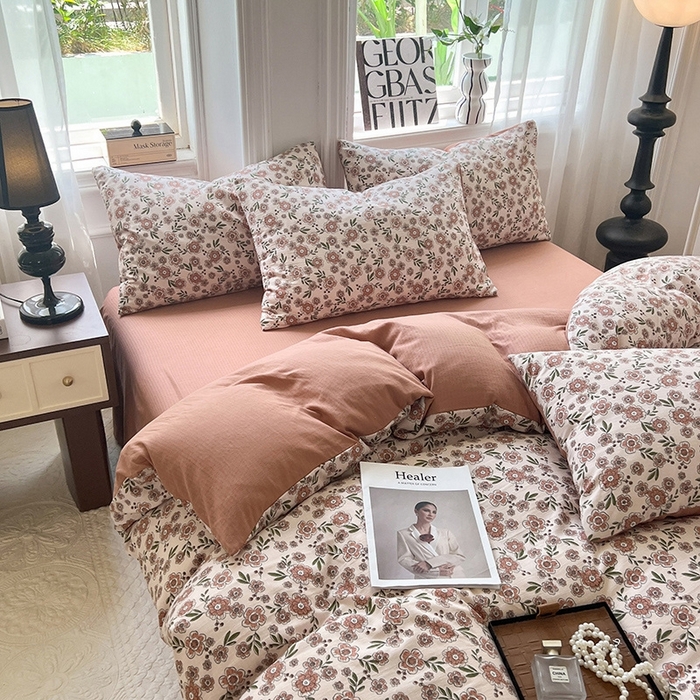 91家纺网 家纺一手货源 找家纺 妖妖家纺 2023新款有氧提花小竺棉印花四件套 花香菲菲