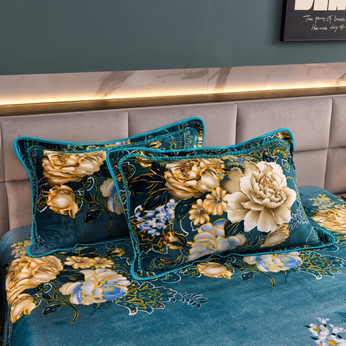 91家纺网 家纺一手货源 找家纺 金柚子 2024新款加厚牛奶绒四件套 金花玉露