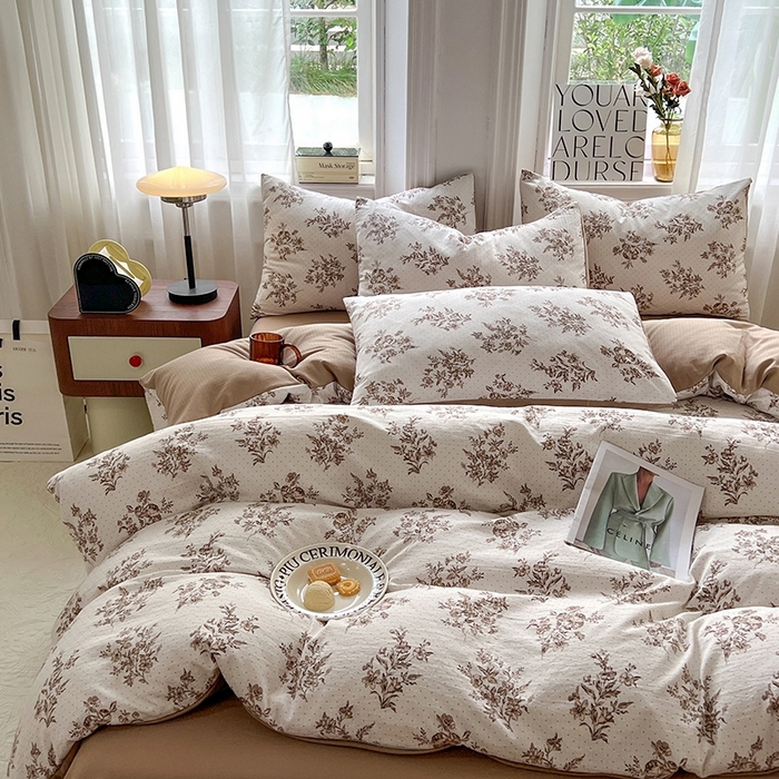 91家纺网 家纺一手货源 找家纺 妖妖家纺 2023新款有氧提花小竺棉印花四件套 复古花园