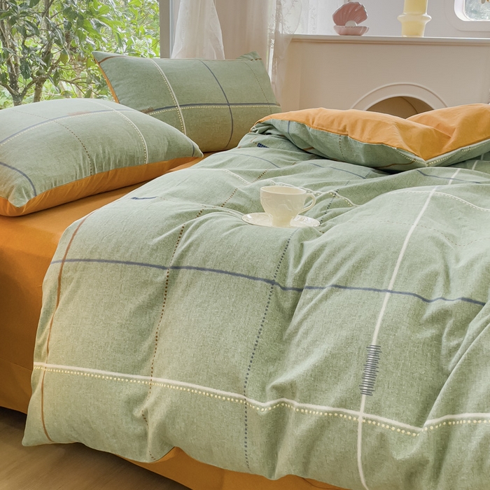 91家纺网 家纺一手货源 找家纺 感遇家纺 2023新款印花系列全棉生态磨毛加厚四件套 贝菡 绿