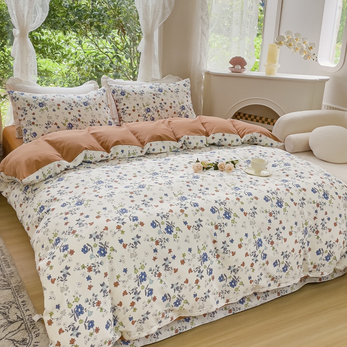 91家纺网 家纺一手货源 找家纺 感遇家纺 2023新款印花系列全棉生态磨毛加厚四件套 灿如春华