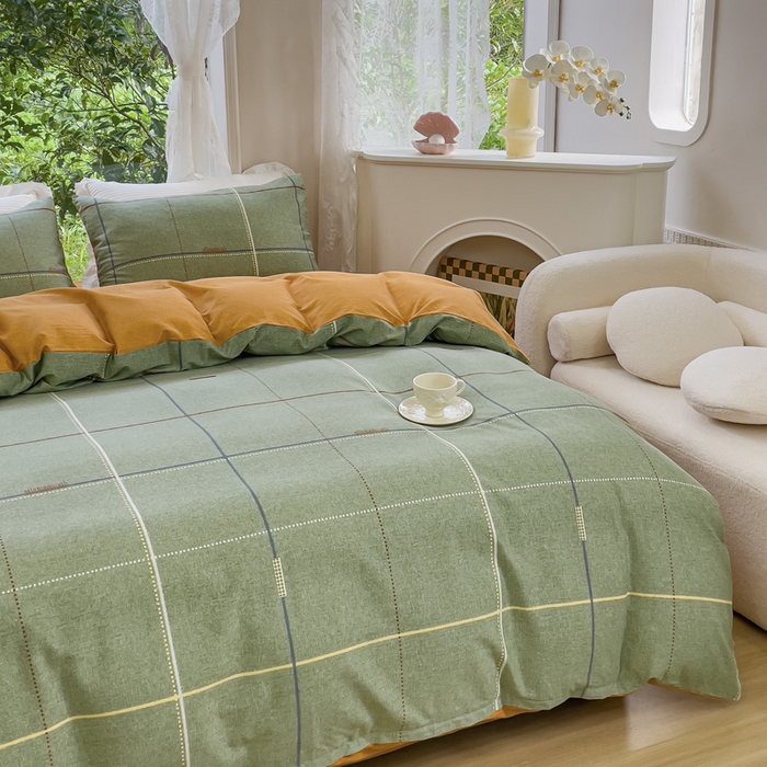 91家纺网 家纺一手货源 找家纺 感遇家纺 2023新款印花系列全棉生态磨毛加厚四件套 贝菡 绿