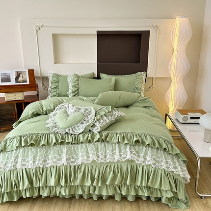 91家纺网 家纺一手货源 找家纺 （总）言熙居 2024新款多巴胺加厚磨毛韩版床裙小清新风四件套