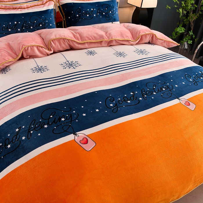 91家纺网 家纺一手货源 找家纺 金柚子 2024新款加厚牛奶绒四件套 怦然心动