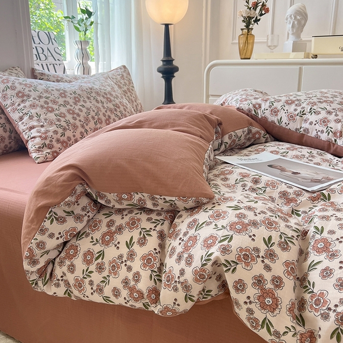 91家纺网 家纺一手货源 找家纺 妖妖家纺 2023新款有氧提花小竺棉印花四件套 花香菲菲