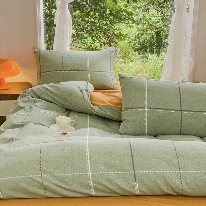 91家纺网 家纺一手货源 找家纺 感遇家纺 2023新款印花系列全棉生态磨毛加厚四件套 贝菡 绿