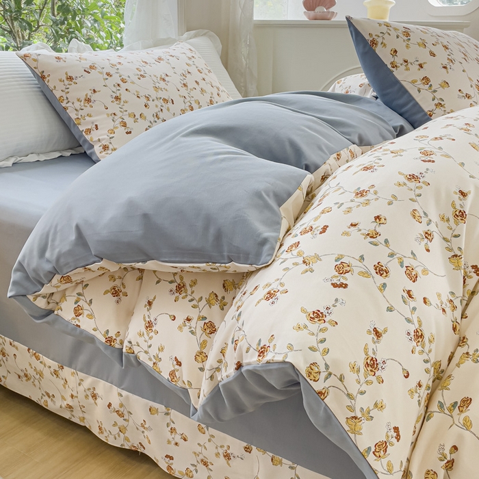 91家纺网 家纺一手货源 找家纺 感遇家纺 2023新款印花系列全棉生态磨毛加厚四件套 清新花妍