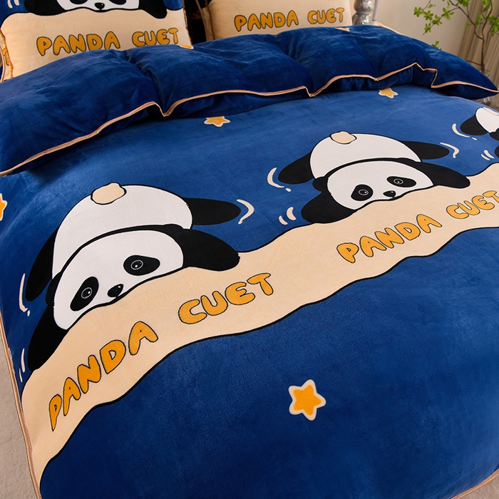 91家纺网 家纺一手货源 找家纺 金柚子 2024新款加厚牛奶绒四件套 小熊猫