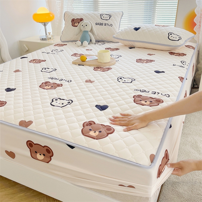 91家纺网 家纺一手货源 找家纺 总 【高克重加厚】雯豆 新品磨毛夹棉床笠印花水洗棉床笠三件套床垫保护罩