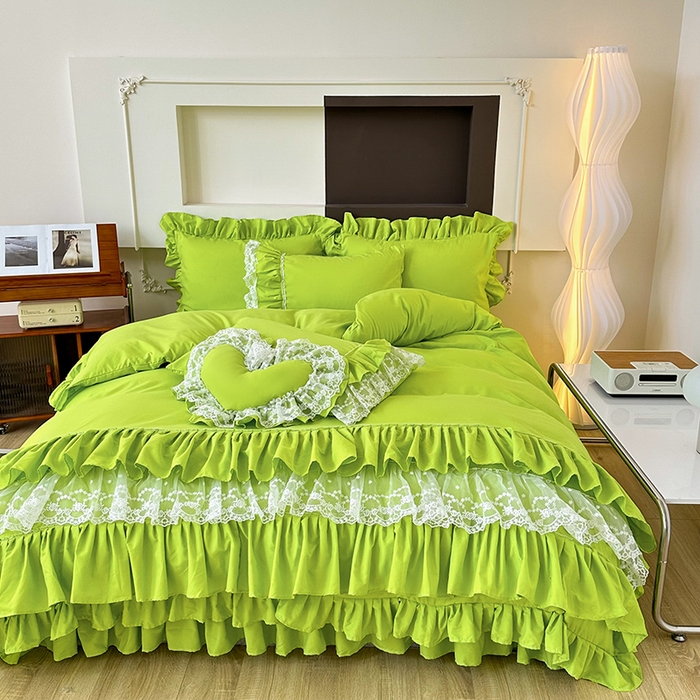 91家纺网 家纺一手货源 找家纺 （总）言熙居 2024新款多巴胺加厚磨毛韩版床裙小清新风四件套