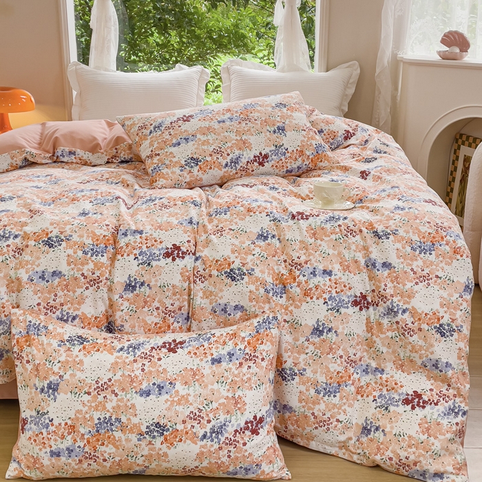 91家纺网 家纺一手货源 找家纺 感遇家纺 2023新款印花系列全棉生态磨毛加厚四件套 静爱 粉