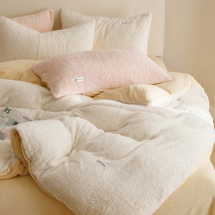 91家纺网 家纺一手货源 找家纺 （总）2023新款小清新纯色双拼美丽绒牛奶绒四件套
