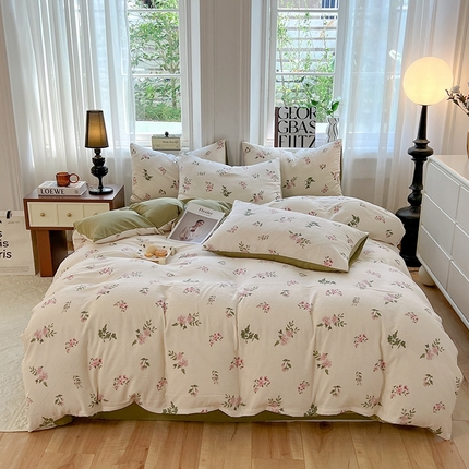 妖妖家纺 2023新款有氧提花小竺棉印花四件套 花儿清幽