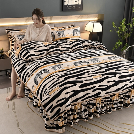金柚子 2024新款加厚牛奶绒四件套 时尚斑马