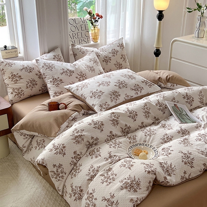 91家纺网 家纺一手货源 找家纺 妖妖家纺 2023新款有氧提花小竺棉印花四件套 复古花园