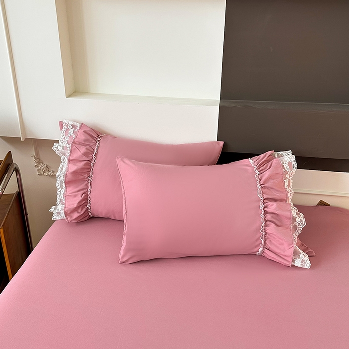 91家纺网 家纺一手货源 找家纺 言熙居 2023新款多巴胺加厚磨毛韩版床裙小清新风四件套 多巴胺-皮粉