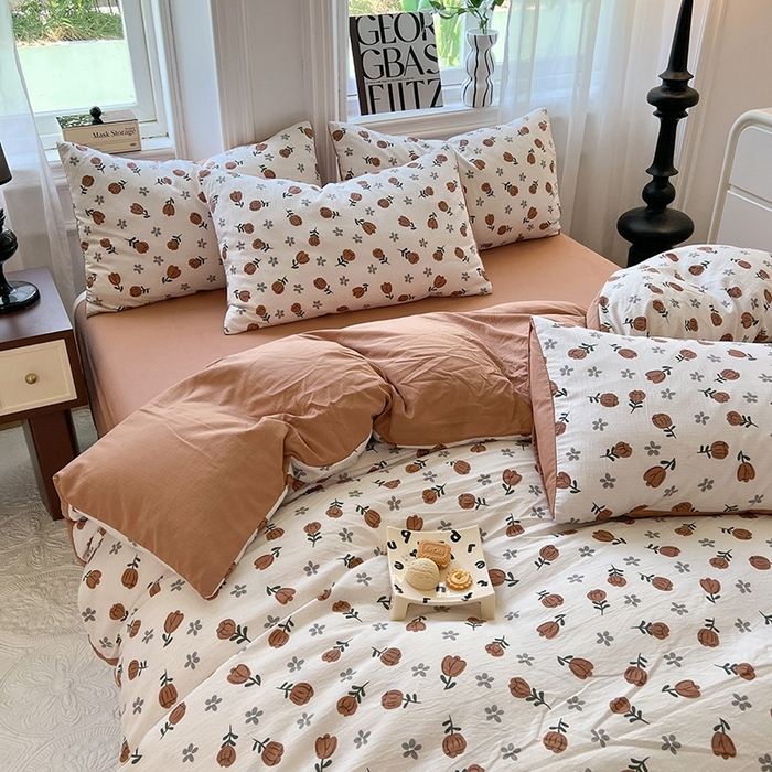 91家纺网 家纺一手货源 找家纺 妖妖家纺 2023新款有氧提花小竺棉印花四件套 漫山花开