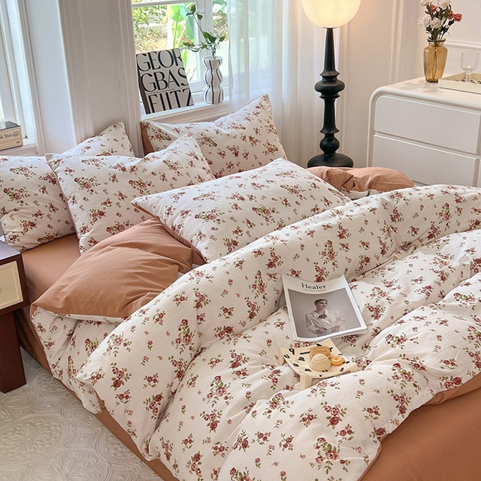 91家纺网 家纺一手货源 找家纺 妖妖家纺 2023新款有氧提花小竺棉印花四件套 花愿