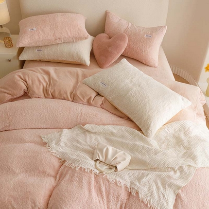 91家纺网 家纺一手货源 找家纺 （总）2023新款小清新纯色双拼美丽绒牛奶绒四件套