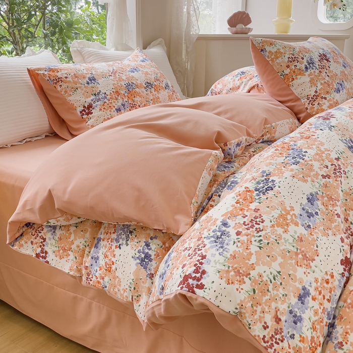 91家纺网 家纺一手货源 找家纺 感遇家纺 2023新款印花系列全棉生态磨毛加厚四件套 静爱 粉