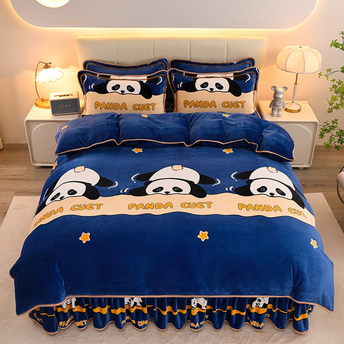 91家纺网 家纺一手货源 找家纺 金柚子 2024新款加厚牛奶绒四件套 小熊猫