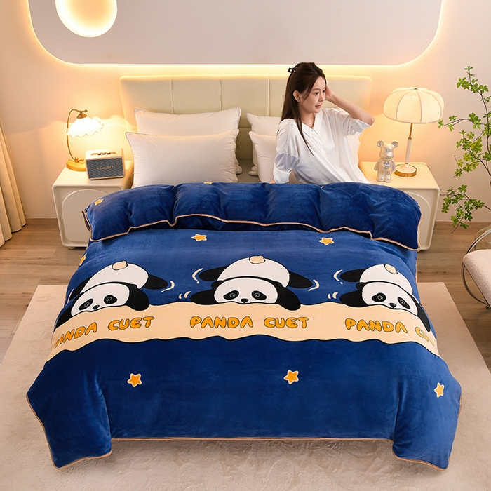 91家纺网 家纺一手货源 找家纺 金柚子 2024新款加厚牛奶绒四件套 小熊猫