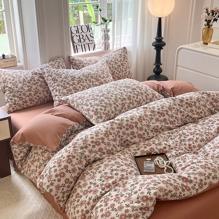 91家纺网 家纺一手货源 找家纺 妖妖家纺 2023新款有氧提花小竺棉印花四件套 花香菲菲