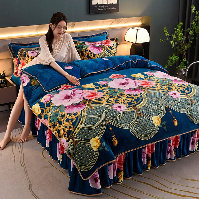 91家纺网 家纺一手货源 找家纺 金柚子 2024新款加厚牛奶绒四件套 富丽堂皇