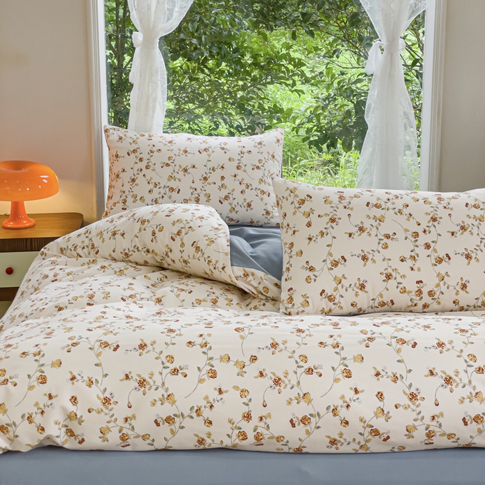 91家纺网 家纺一手货源 找家纺 感遇家纺 2023新款印花系列全棉生态磨毛加厚四件套 清新花妍